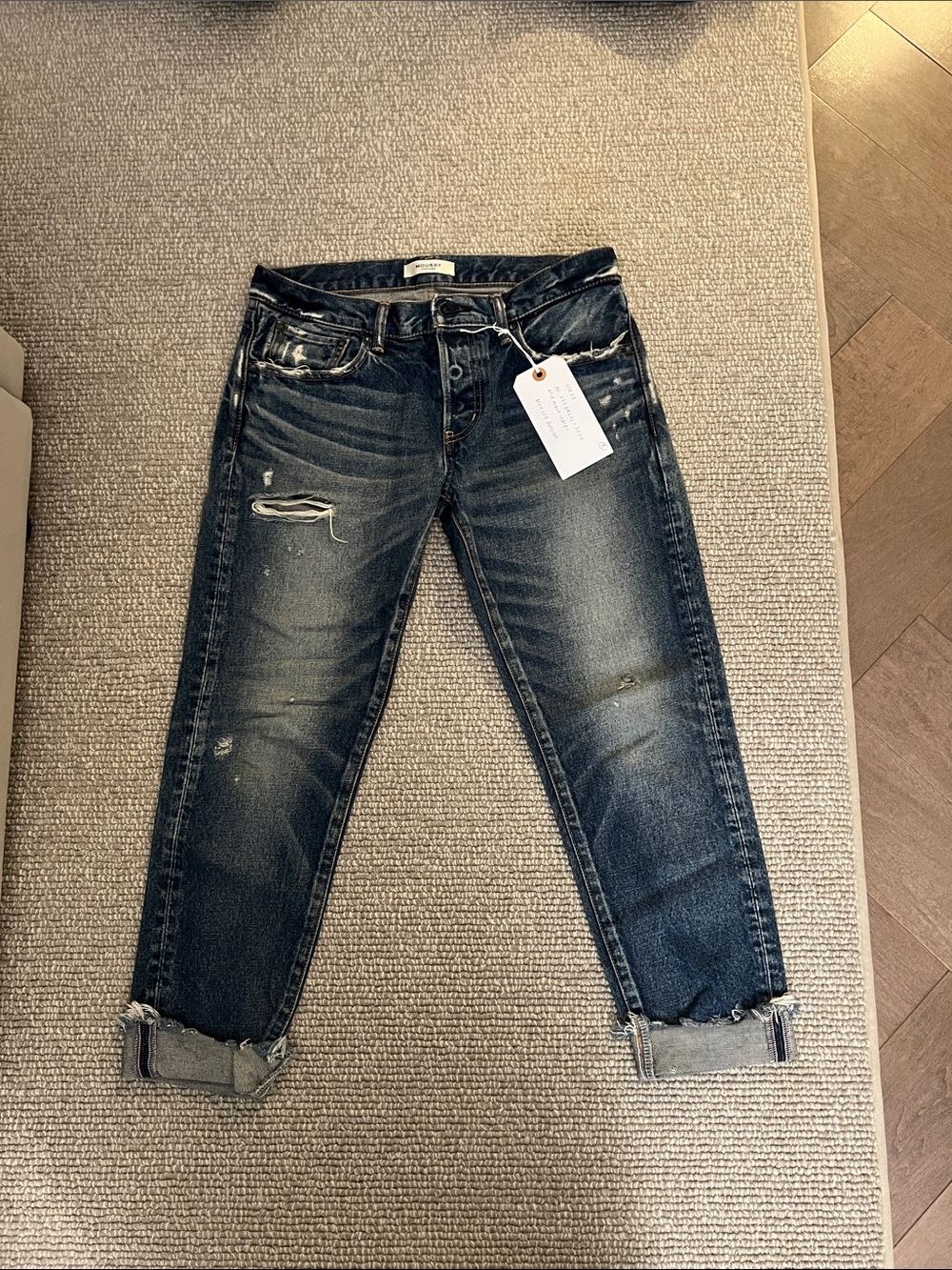 Moussy Dark Blue Distressed Boyfriend Jeans